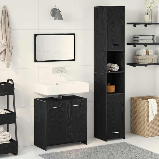 Badezimmermöbel mit Tür 3 pcs Schwarze Eiche 30 x 30 x 183,5 cm