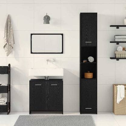 Badezimmermöbel mit Tür 3 pcs Schwarze Eiche 30 x 30 x 183,5 cm