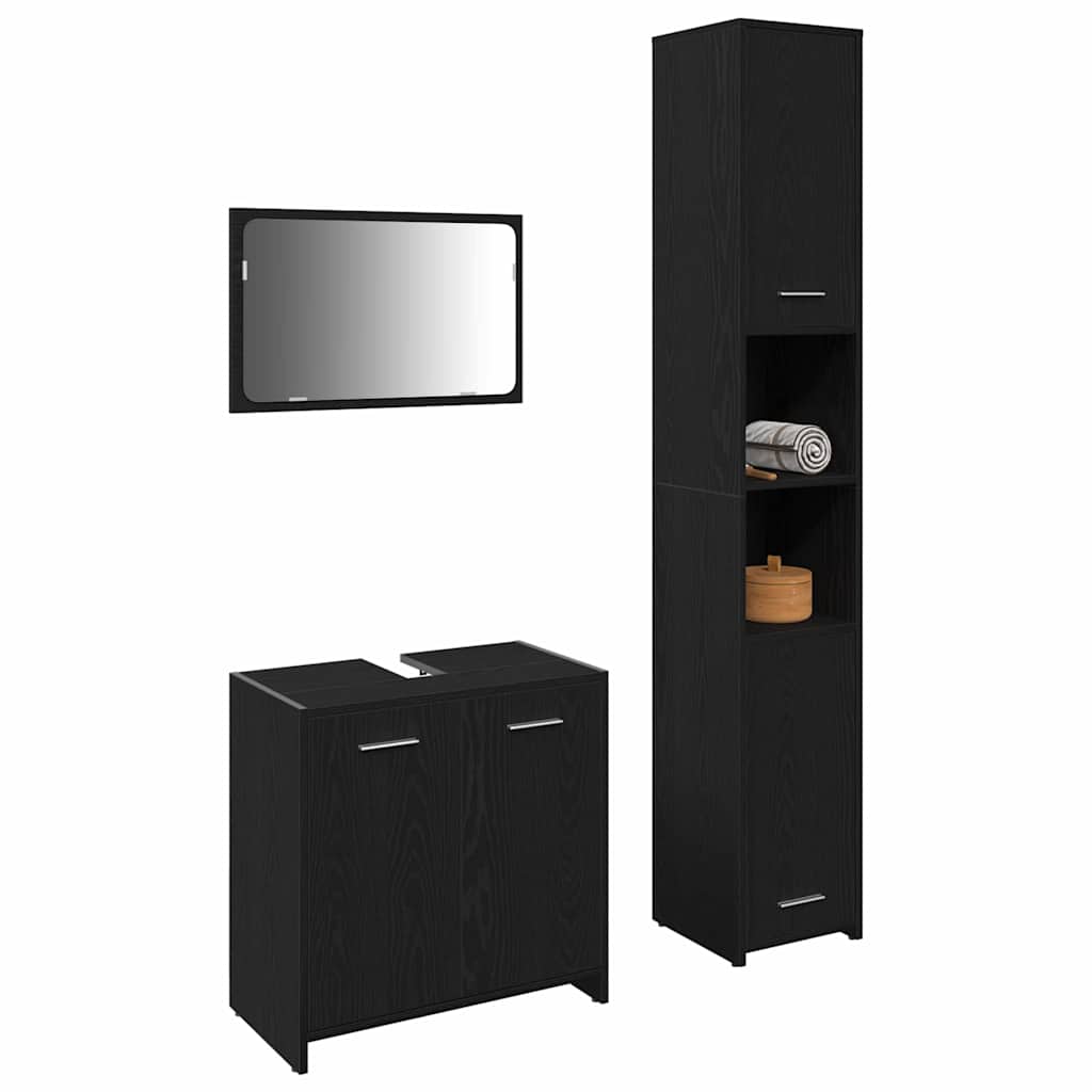 Badezimmermöbel mit Tür 3 pcs Schwarze Eiche 30 x 30 x 183,5 cm