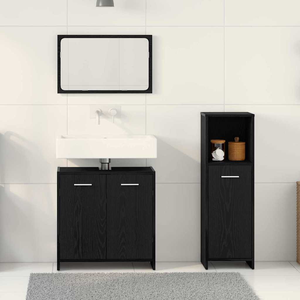 Badezimmermöbelset 3 pcs Schwarz Eichen-Optik 60 x 33 x 60 cm