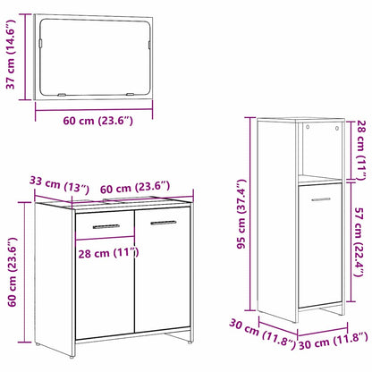 Badezimmermöbelset 3 pcs Schwarz Eichen-Optik 60 x 33 x 60 cm