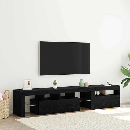 TV-Schränke 2 Stück mit LED-Lichtern aus schwarzem Eichenholz