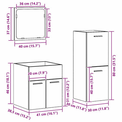 Badezimmermöbel Set mit Tür 3 pcs Altholz 41 x 38.5 x 46 cm