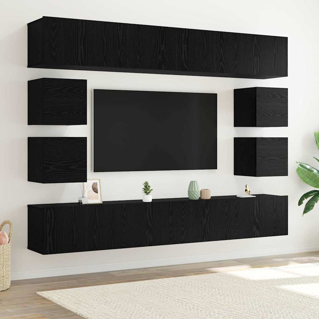 TV-Möbel-Set Wandmontiert 8 pcs Schwarze Eiche 100 x 30 x 30 cm