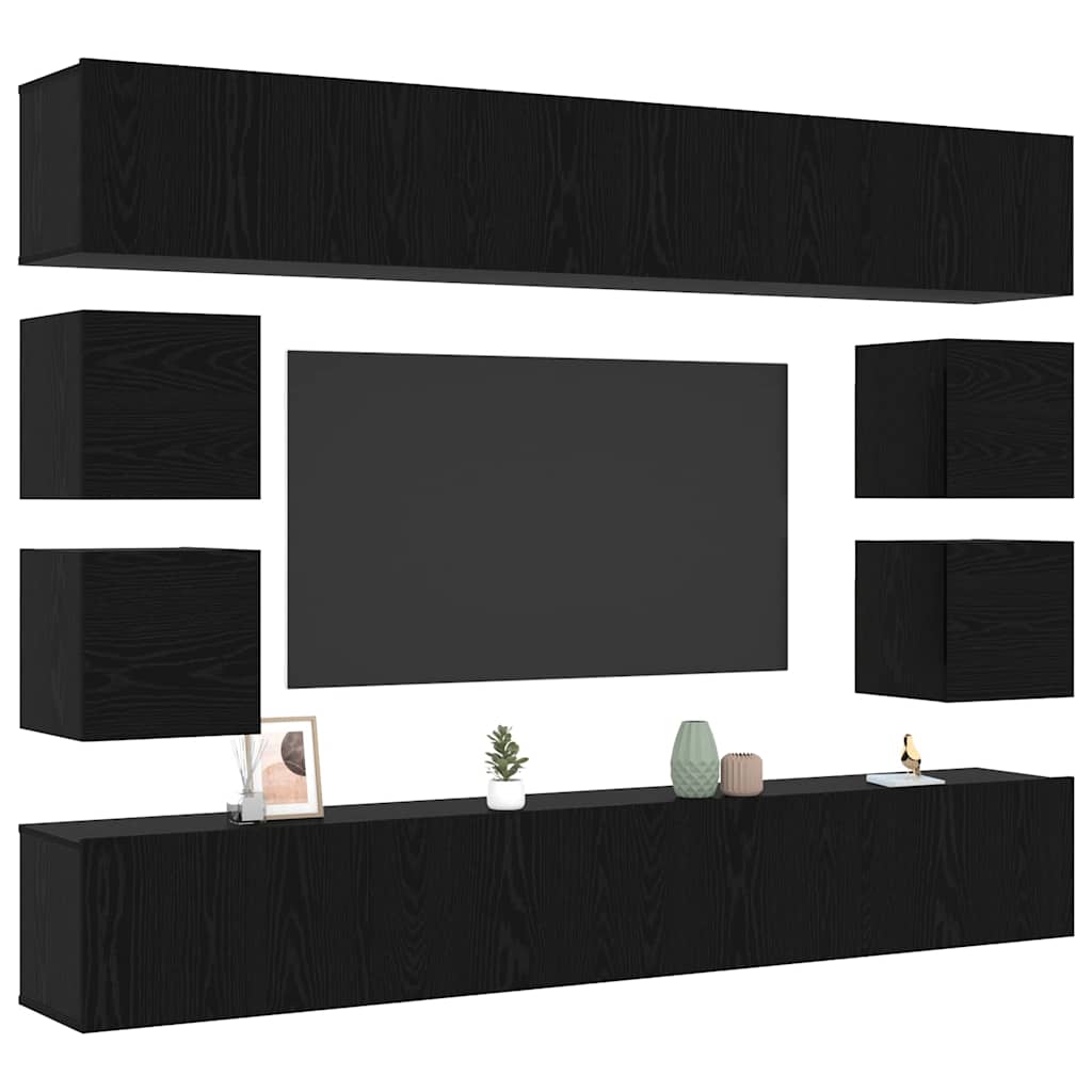 TV-Möbel-Set Wandmontiert 8 pcs Schwarze Eiche 100 x 30 x 30 cm