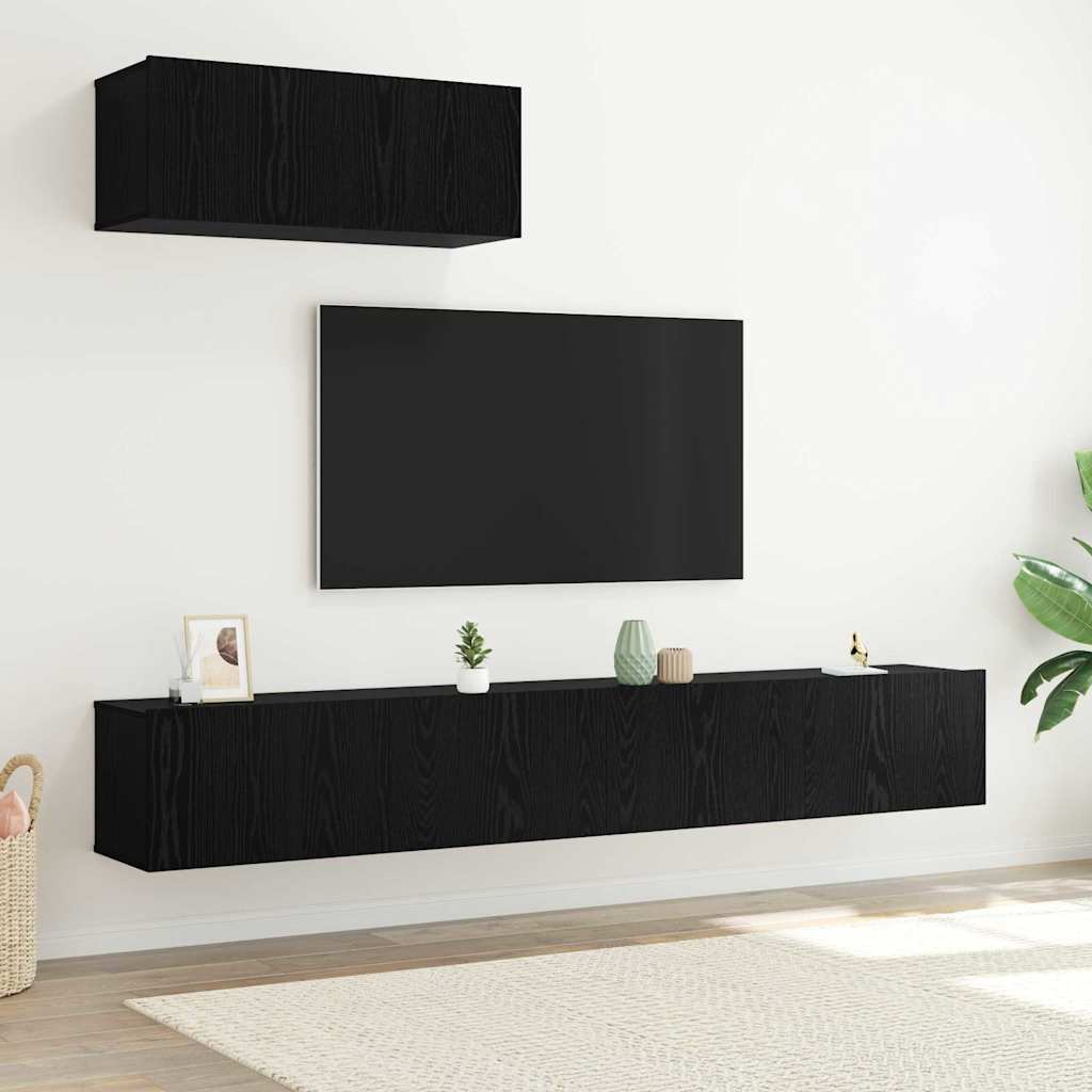3-teiliges TV-Schrank-Set, wandmontiert, aus schwarzem Eichenfurnier