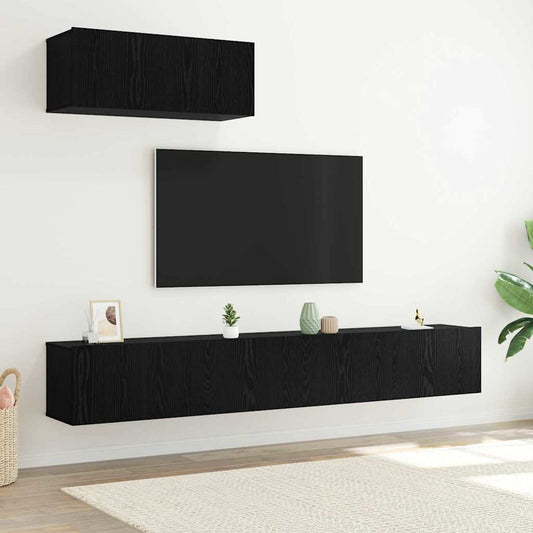 3-teiliges TV-Schrank-Set, wandmontiert, aus schwarzem Eichenfurnier