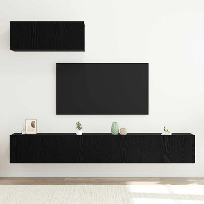 3-teiliges TV-Schrank-Set, wandmontiert, aus schwarzem Eichenfurnier