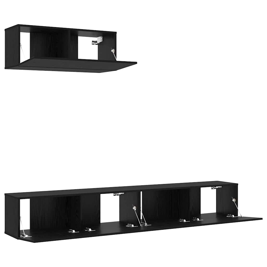 3-teiliges TV-Schrank-Set, wandmontiert, aus schwarzem Eichenfurnier