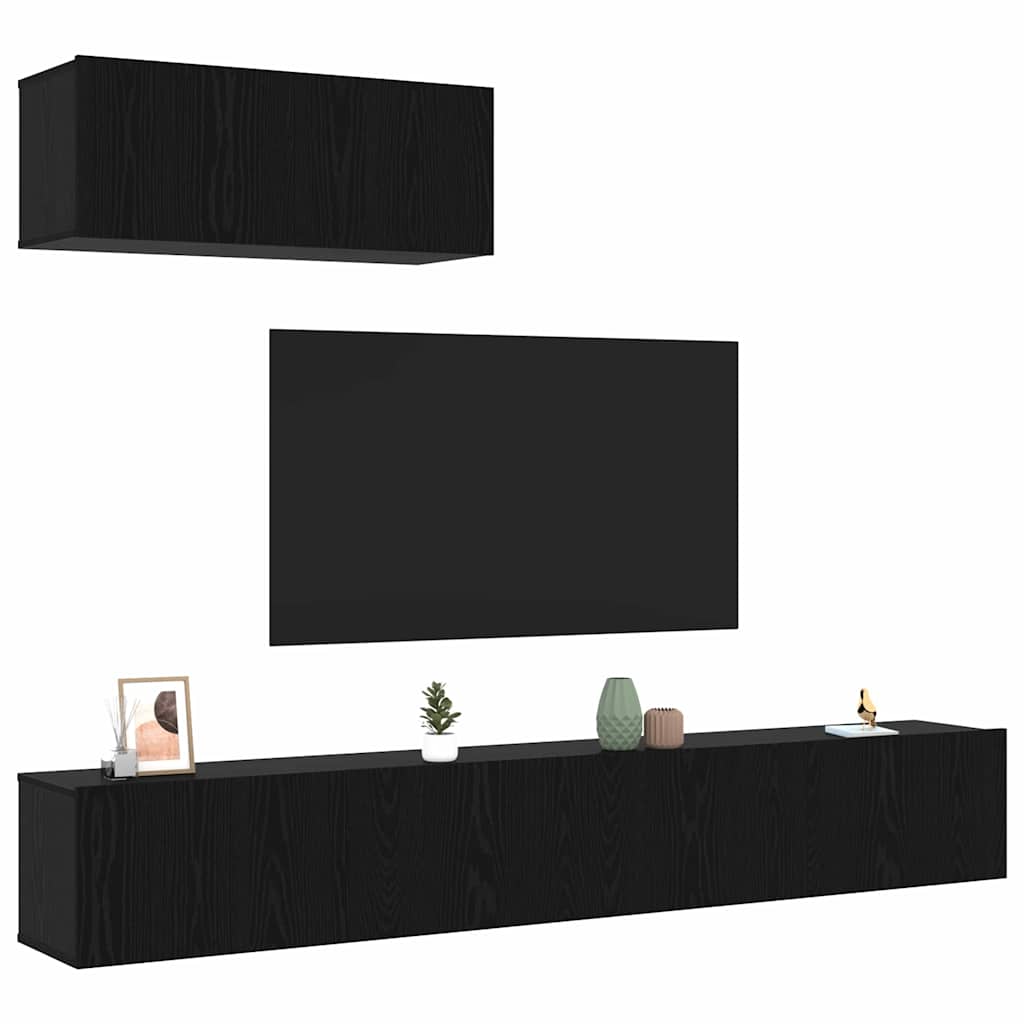 3-teiliges TV-Schrank-Set, wandmontiert, aus schwarzem Eichenfurnier