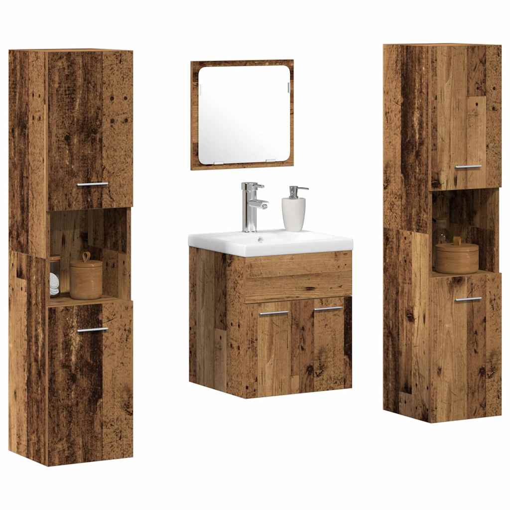 Badezimmermöbel Set mit Tür 4 pcs Altholz 41 x 38,5 x 46 cm