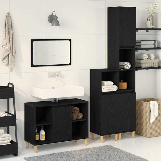 Badezimmermöbel Set 3 pcs Schwarz 60 x 30 x 60 cm Holzwerkstoff