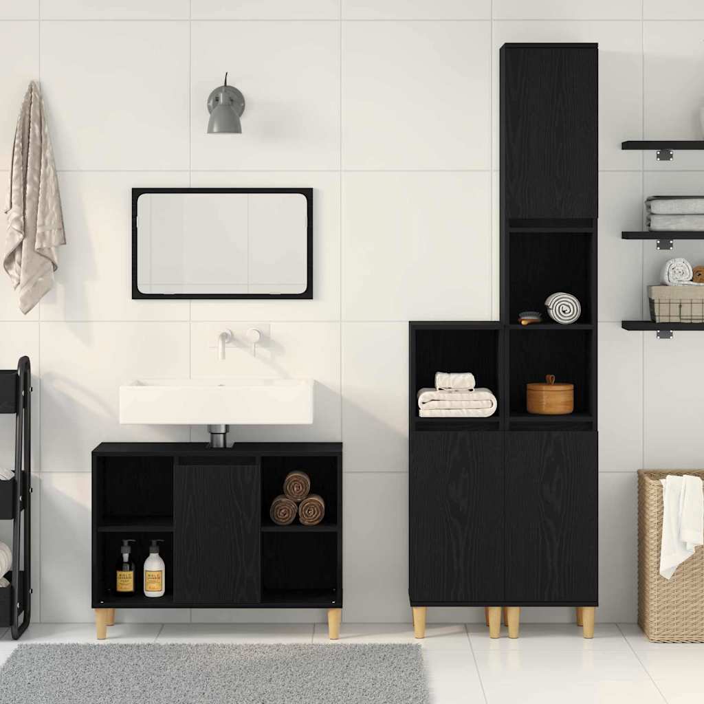 Badezimmermöbel Set 3 pcs Schwarz 60 x 30 x 60 cm Holzwerkstoff