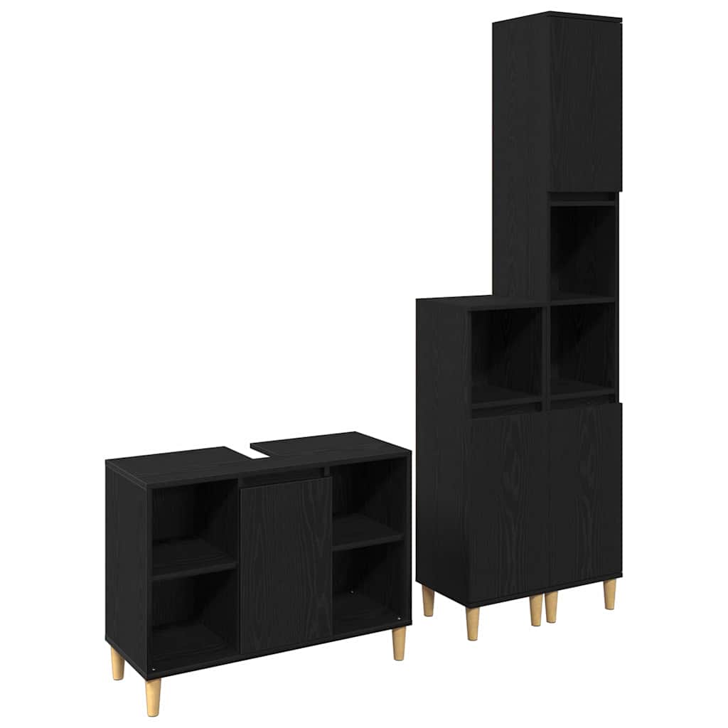 Badezimmermöbel Set 3 pcs Schwarz 60 x 30 x 60 cm Holzwerkstoff