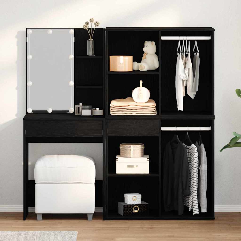 LED Schminktisch Schwarze Eiche 140 x 40 x 140 cm Holzwerkstoff
