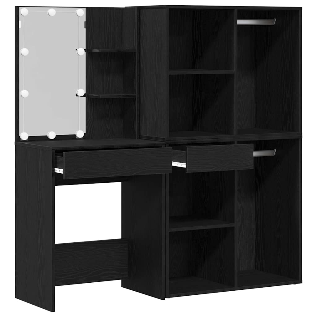 LED Schminktisch Schwarze Eiche 140 x 40 x 140 cm Holzwerkstoff