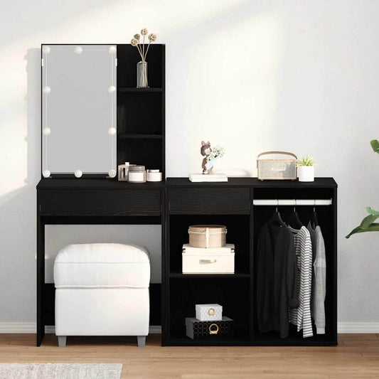 LED Schminktisch Schwarze Eiche 140 x 40 x 140 cm Holzwerkstoff