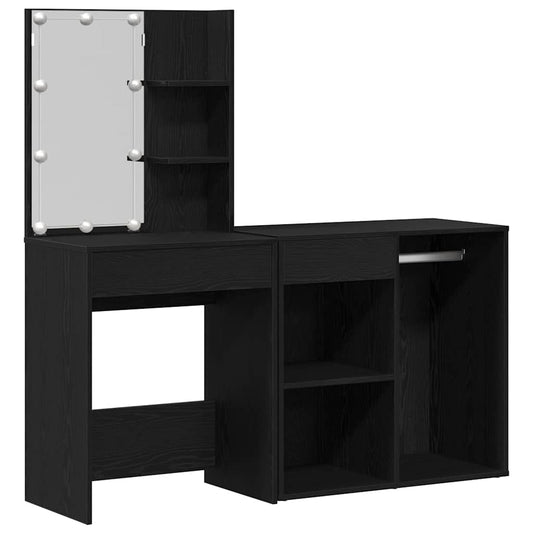 LED Schminktisch Schwarze Eiche 140 x 40 x 140 cm Holzwerkstoff