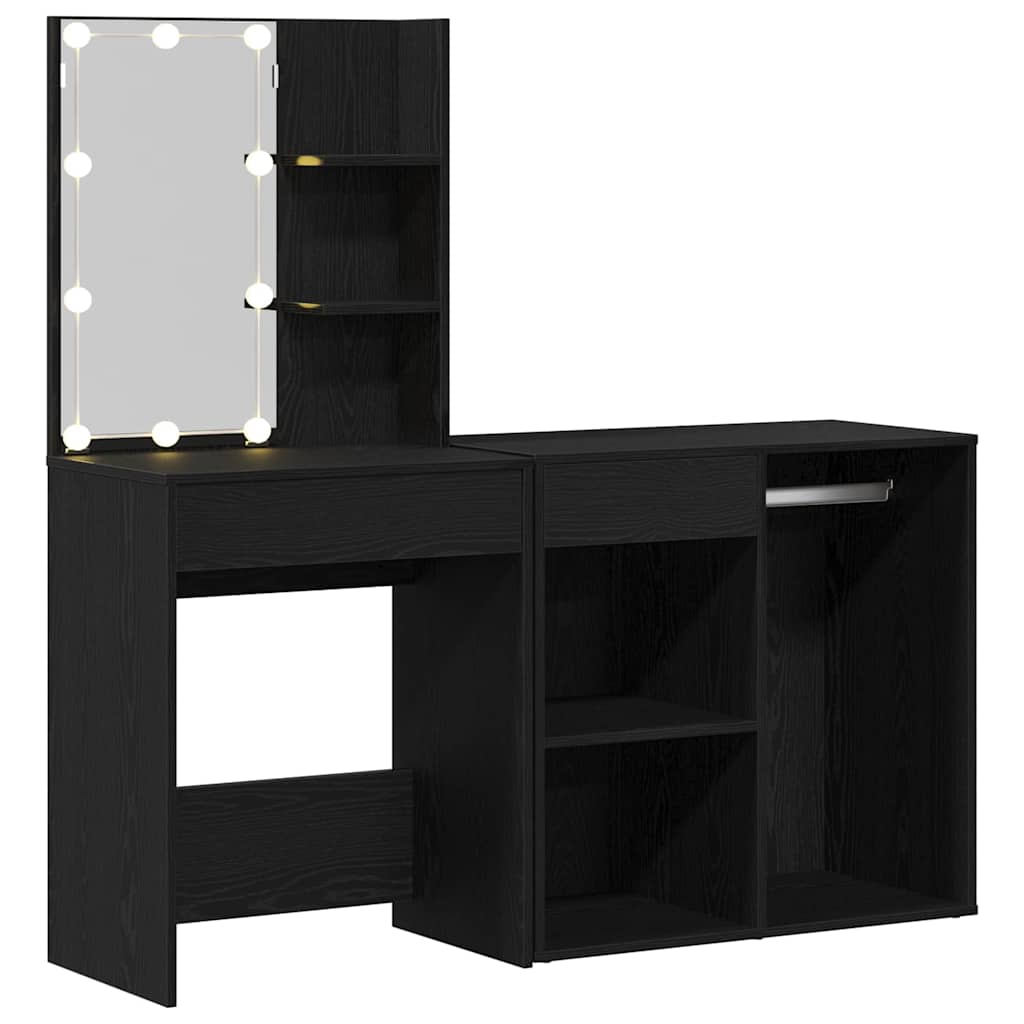LED Schminktisch Schwarze Eiche 140 x 40 x 140 cm Holzwerkstoff