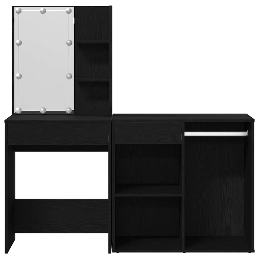 LED Schminktisch Schwarze Eiche 140 x 40 x 140 cm Holzwerkstoff