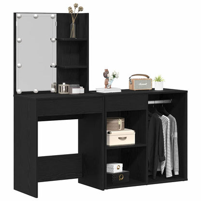 LED Schminktisch Schwarze Eiche 140 x 40 x 140 cm Holzwerkstoff