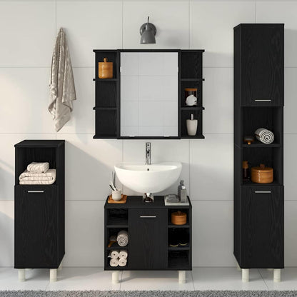 Badezimmermöbel Set mit Regal 4 pcs Schwarz 30 x 30 x 179,5 cm