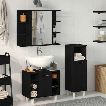 Badezimmermöbel Set mit Regal 3 pcs Schwarz 30 x 30 x 99,5 cm