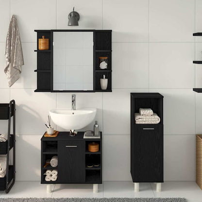 Badezimmermöbel Set mit Regal 3 pcs Schwarz 30 x 30 x 99,5 cm