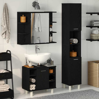 Badezimmermöbel Set mit Regal 3 pcs Schwarz 30 x 30 x 179,5 cm