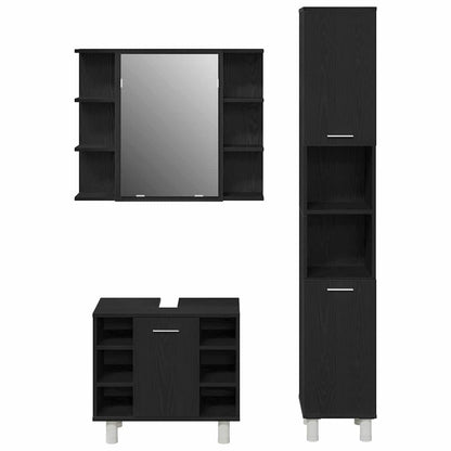 Badezimmermöbel Set mit Regal 3 pcs Schwarz 30 x 30 x 179,5 cm