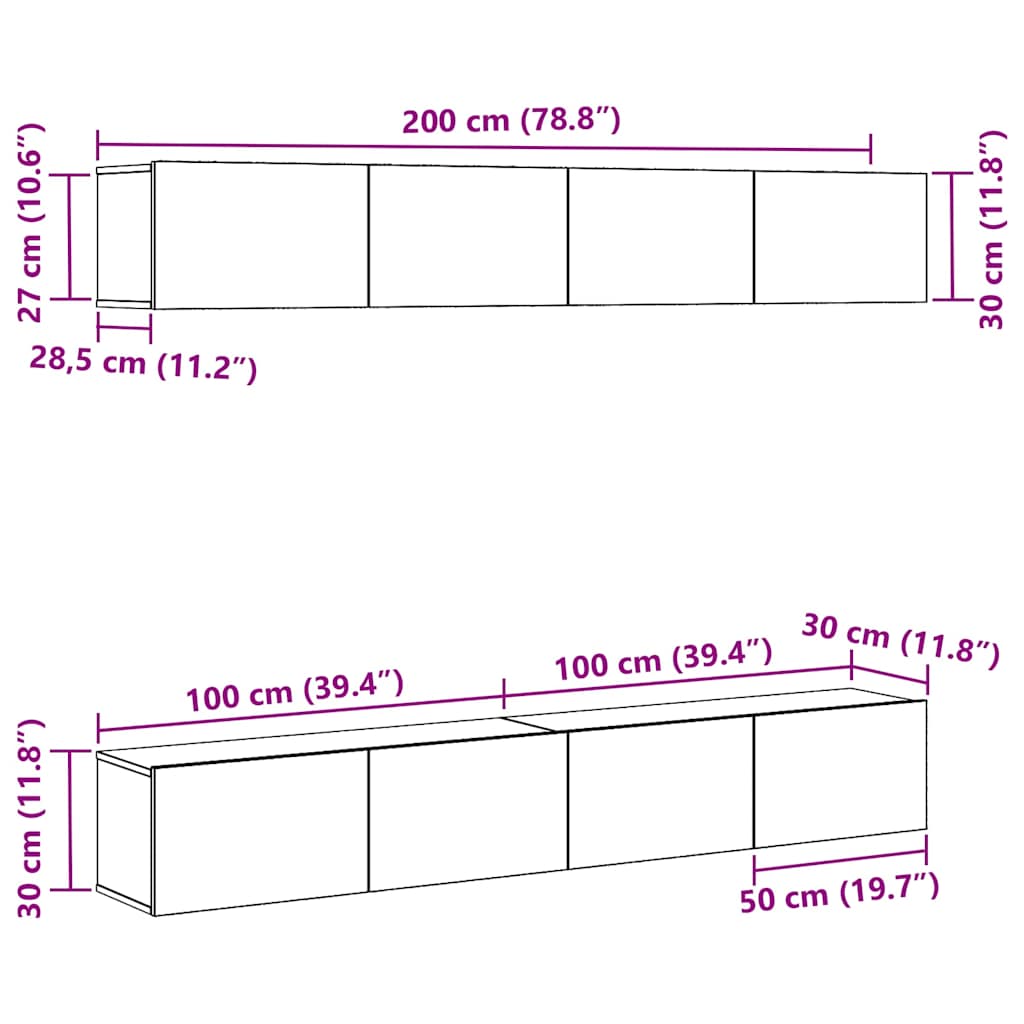 TV-Möbel-Set Wandmontiert 4 pcs Schwarze Eiche 100 x 30 x 30 cm