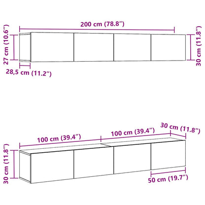 TV-Möbel-Set Wandmontiert 4 pcs Schwarze Eiche 100 x 30 x 30 cm
