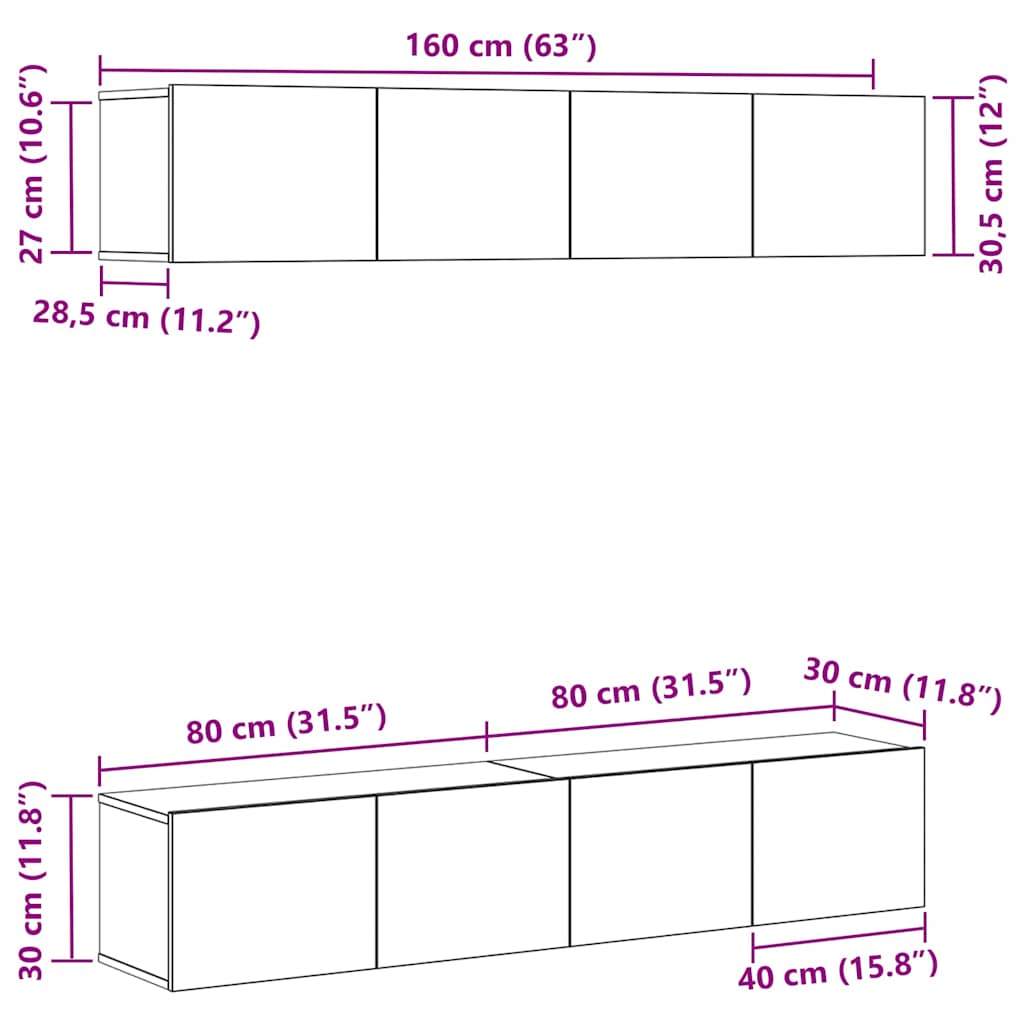 TV-Möbel-Set 4 pcs Schwarze Eiche 80 x 30 x 30 cm Holzwerkstoff