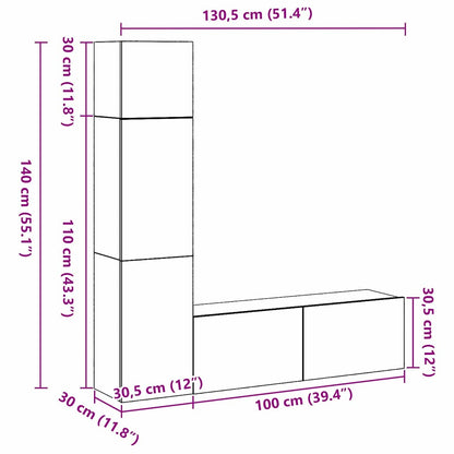 TV-Möbel-Set 4 pcs Schwarze Eiche 130,5 x 30 x 140 cm