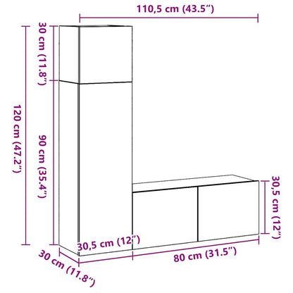 TV-Möbel-Set 3 pcs Schwarze Eiche 130,5 x 30 x 140 cm