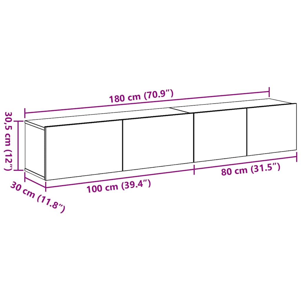 TV-Möbel-Set Wandmontiert 2 pcs Schwarze Eiche 100 x 30 x 30 cm