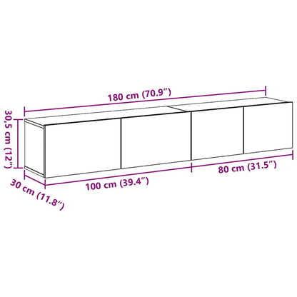 TV-Möbel-Set Wandmontiert 2 pcs Schwarze Eiche 100 x 30 x 30 cm