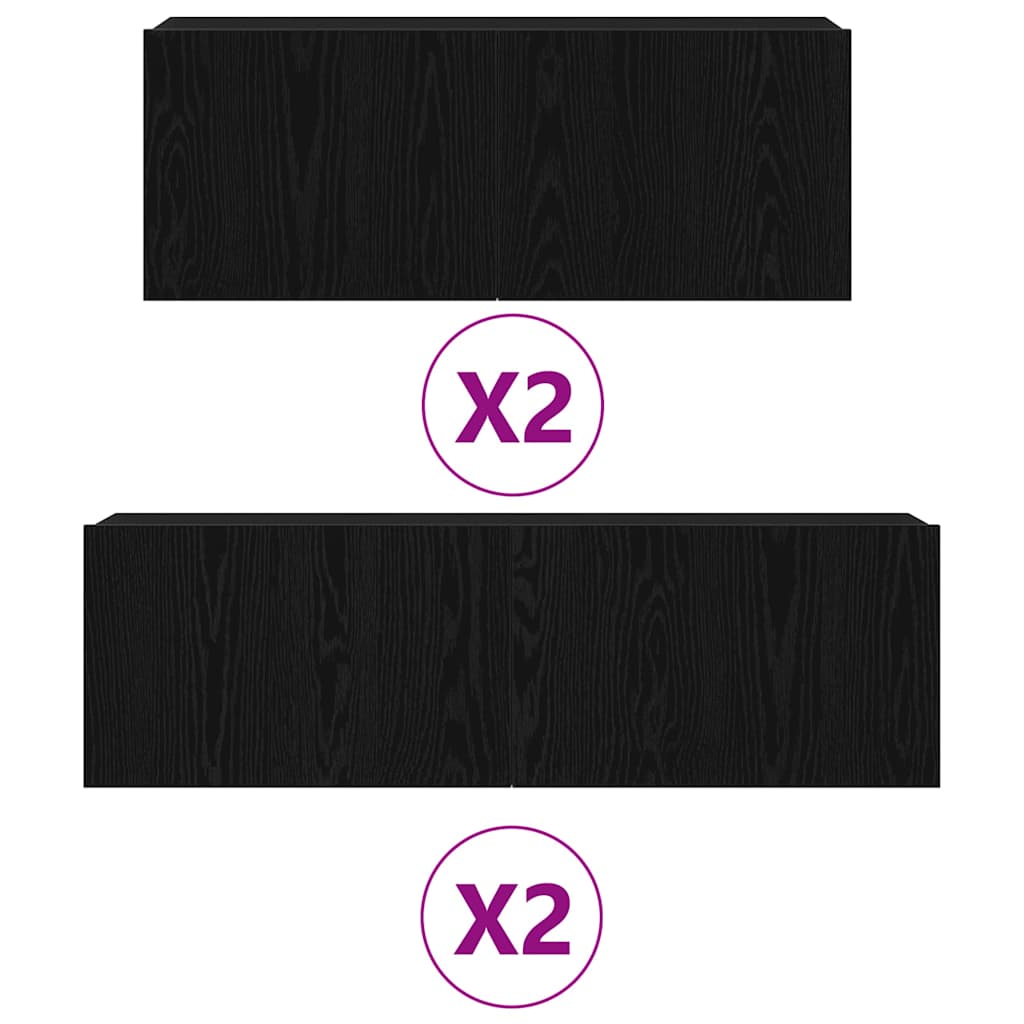 TV-Möbel-Set Wandmontiert 4 pcs Schwarze Eiche 100 x 30 x 30 cm