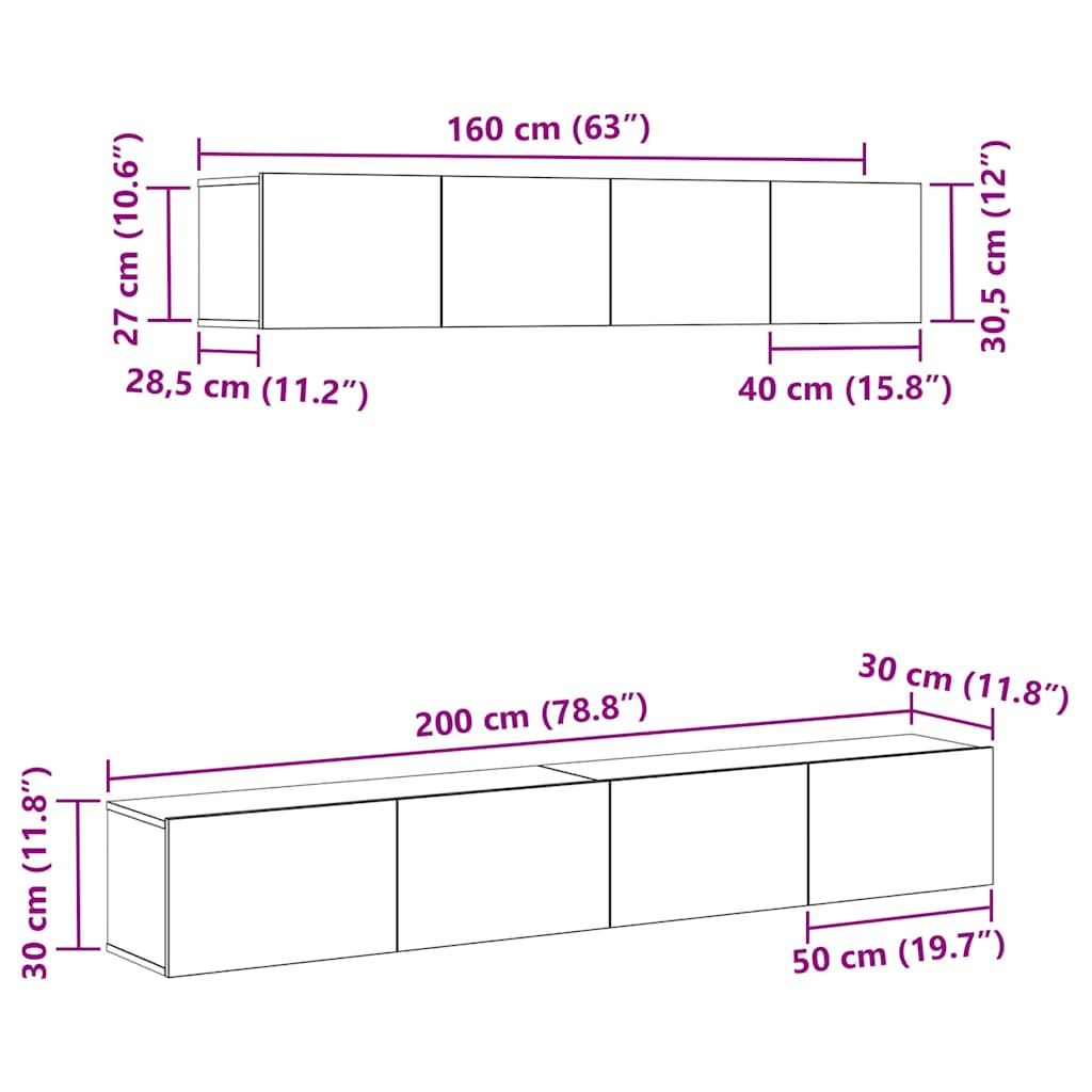 TV-Möbel-Set Wandmontiert 4 pcs Schwarze Eiche 100 x 30 x 30 cm