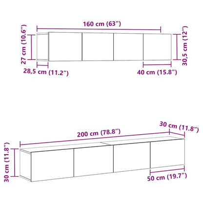 TV-Möbel-Set Wandmontiert 4 pcs Schwarze Eiche 100 x 30 x 30 cm