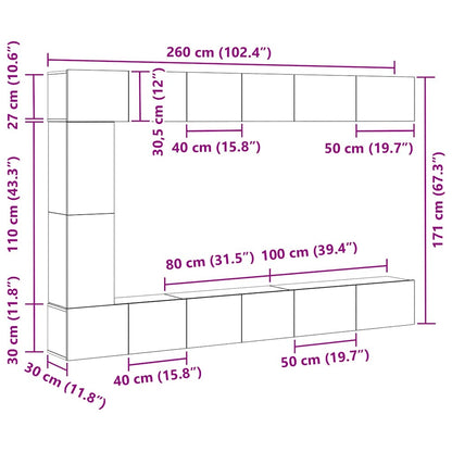 TV-Möbel-Set 9 pcs Schwarze Eiche 30,5 x 30 x 110 cm