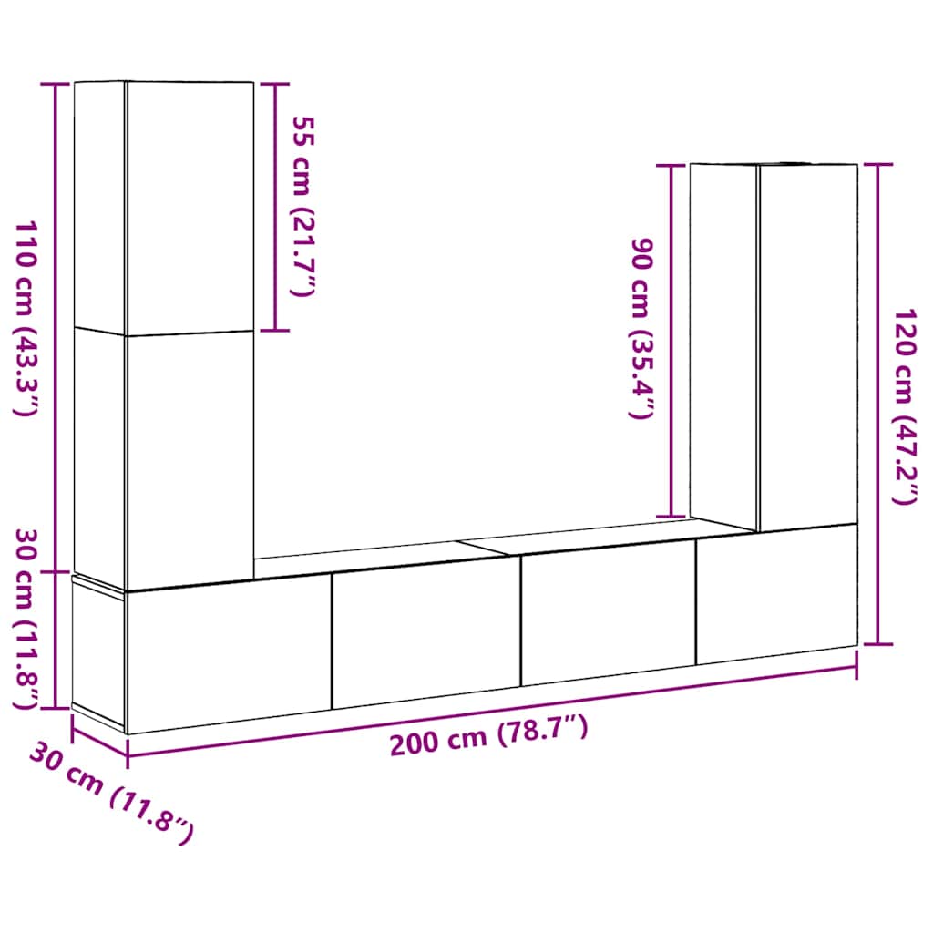 TV-Möbel-Set 6 pcs Schwarze Eiche 30,5 x 30 x 110 cm
