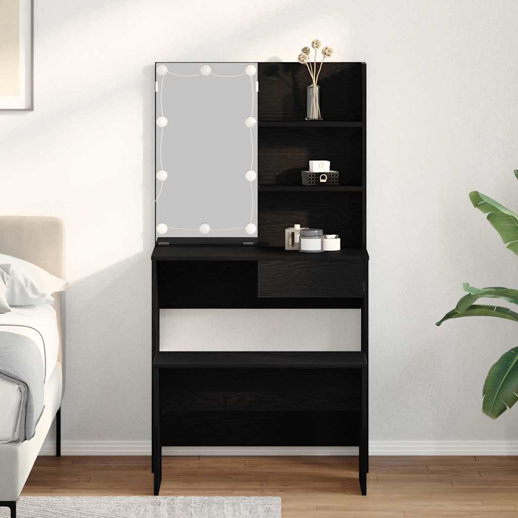 Schminktisch Set mit Regal Schwarze Eiche 74.5 x 40 x 141 cm