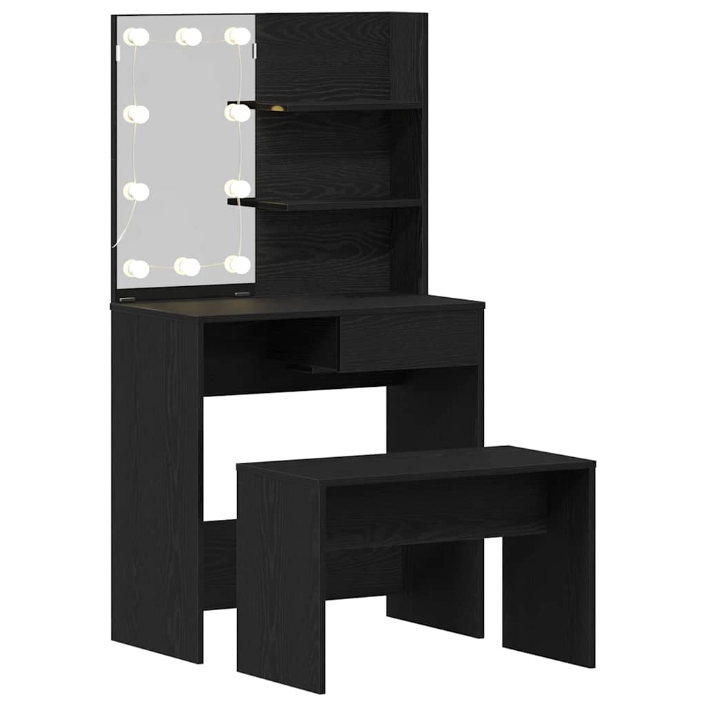 Schminktisch Set mit Regal Schwarze Eiche 74.5 x 40 x 141 cm