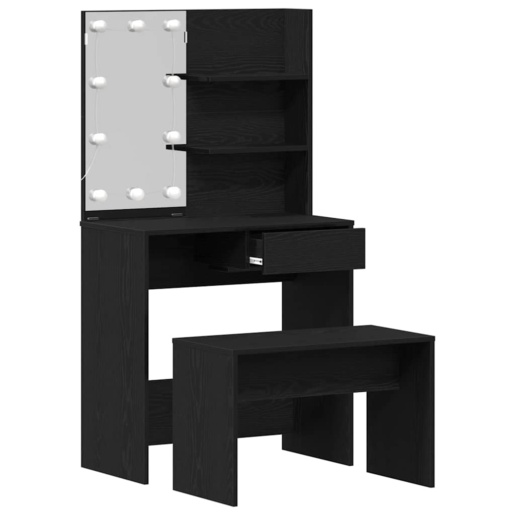 Schminktisch Set mit Regal Schwarze Eiche 74.5 x 40 x 141 cm