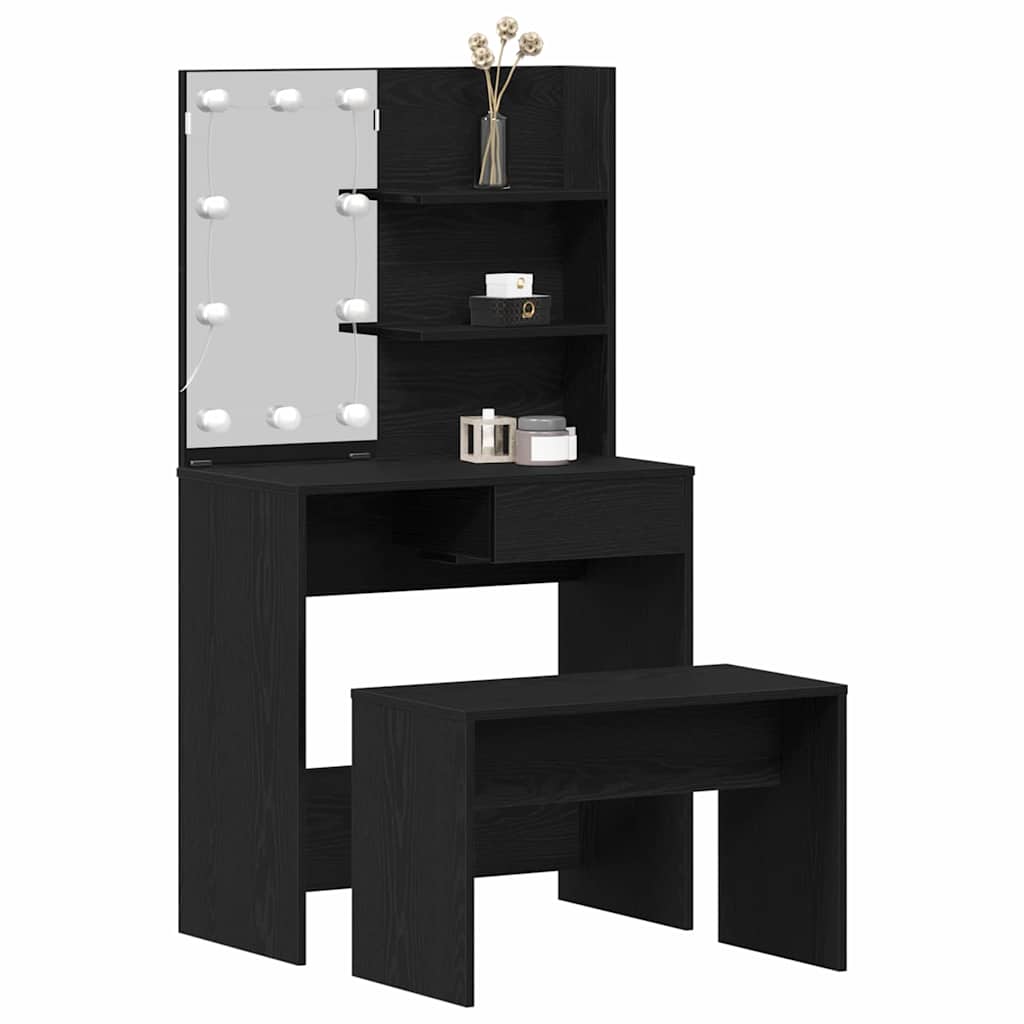 Schminktisch Set mit Regal Schwarze Eiche 74.5 x 40 x 141 cm