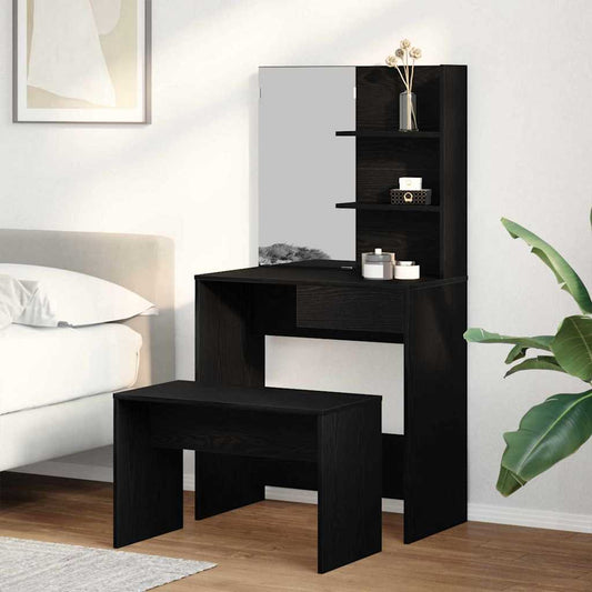 Schminktisch Set mit Regal Schwarze Eiche 74.5 x 40 x 141 cm