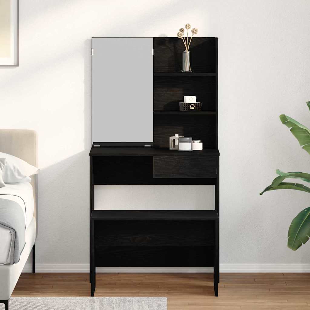 Schminktisch Set mit Regal Schwarze Eiche 74.5 x 40 x 141 cm