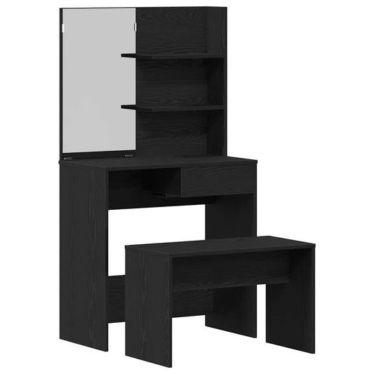Schminktisch Set mit Regal Schwarze Eiche 74.5 x 40 x 141 cm
