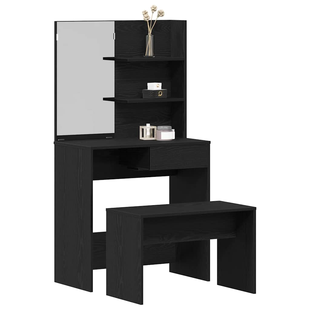 Schminktisch Set mit Regal Schwarze Eiche 74.5 x 40 x 141 cm